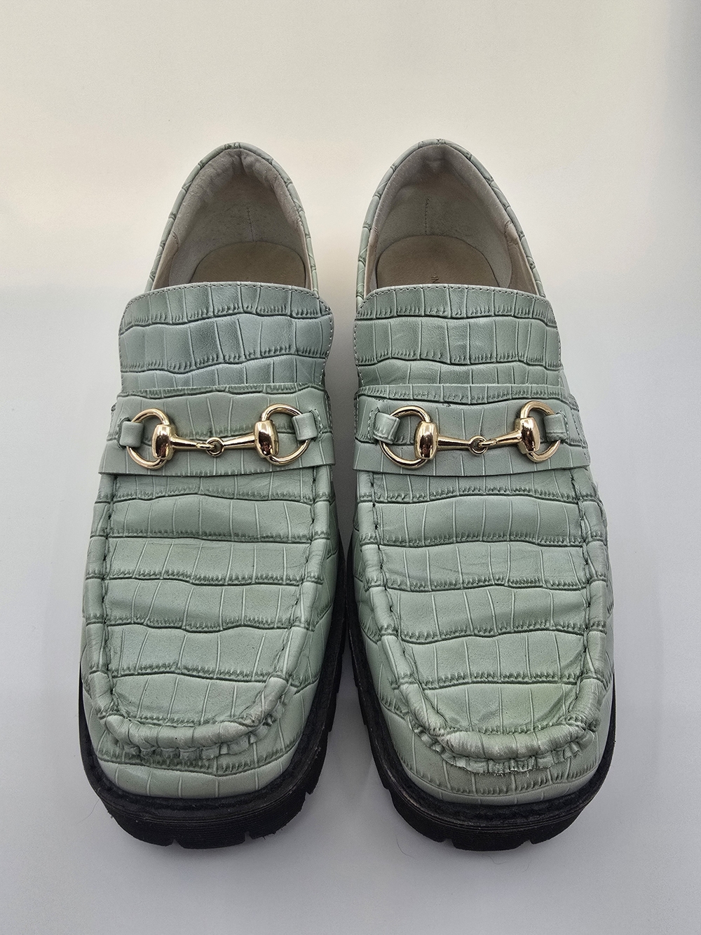 INTENTIONALLY BLANK - "HK-2 Croc Lug Sole Loafer" - Color: Pistachio - Size:11